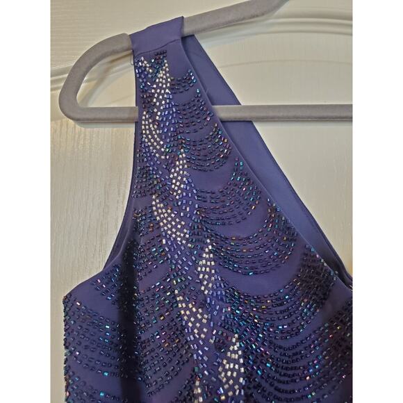 Sean Couture Inky Blue Beaded Bodice New Maxi Formal Gown Prom Dress, Size 10 - Picture 4 of 15